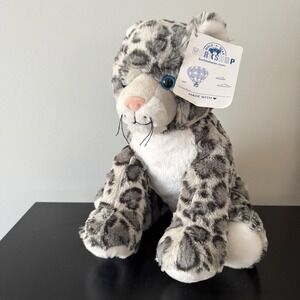 Build-A-Bear Workshop Snow Leopard Grey White Plush Blue Eyes 1086362 NWT 12"